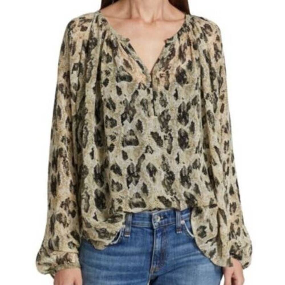 Rag & Bone NWT Yuni Snake Print Blouse Light Green Size XXS Sheer Long Sleeve